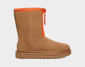 Ugg Classic Korta Dragkedja Tape Logo Stövlar Dam Bruna | Sverige-13624