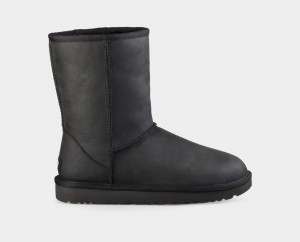 Ugg Classic Korta Läder Stövlar Dam Svarta | Sverige-17982