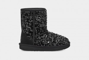 Ugg Classic Korta Tjock Sequin Stövlar Barn Svarta | Sverige-67189