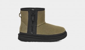 Ugg Classic Mini Dragkedja Tape Logo Stövlar Barn Olivgröna | Sverige-84192