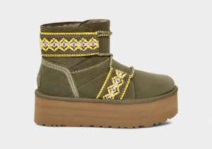 Ugg Classic Mini II Braid Platform Stövlar Dam Olivgröna | Sverige-15792