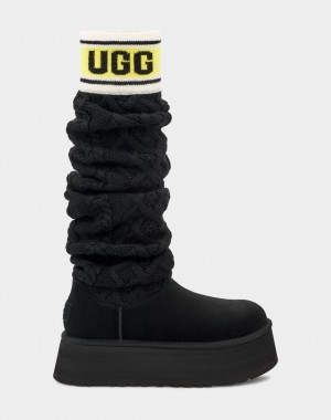 Ugg Classic Tröja Letter Höga Stövlar Dam Svarta | Sverige-80725