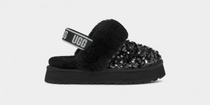 Ugg Funkette Tjock Sequin Tofflor Barn Svarta | Sverige-70389