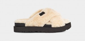 Ugg Fuzz Sugar Cross Badtofflor Tofflor Dam Beige Svarta | Sverige-92015