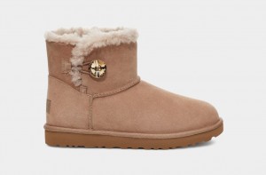 Ugg Mini Bailey Button Gold Bling Stövlar Dam Guld | Sverige-80216