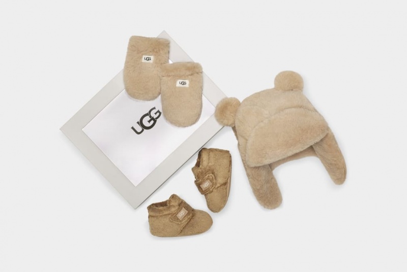 Ugg Baby Bixbee Hat and Mitten Set Stövlar Barn Bruna | Sverige-53460