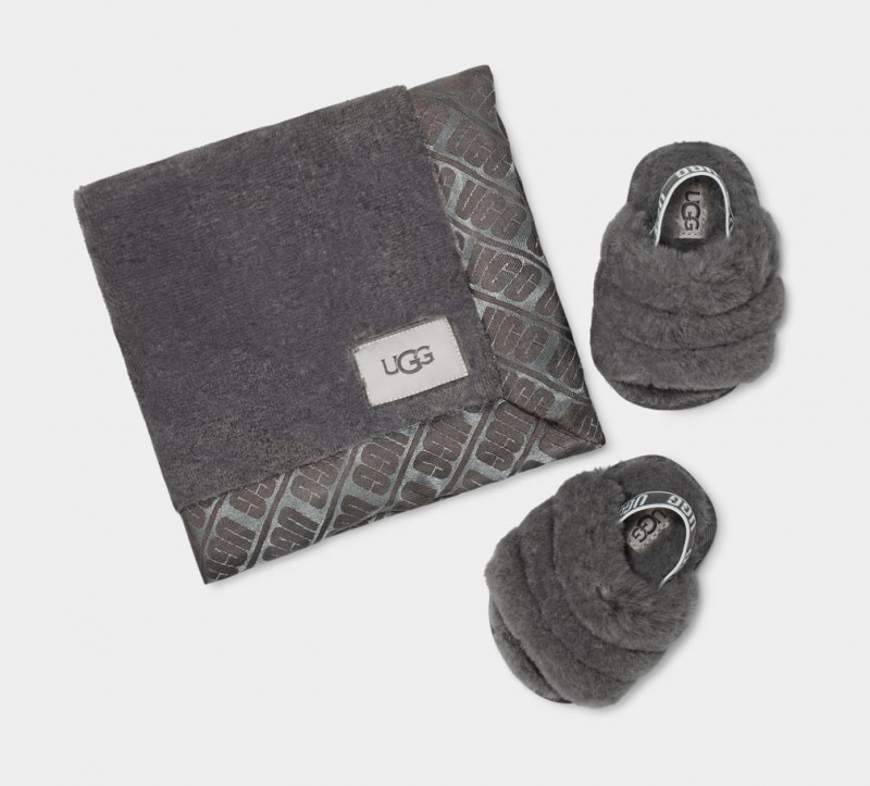 Ugg Baby Fluff Yeah Badtofflor and Lovey Blanket Tofflor Barn Grå | Sverige-24165