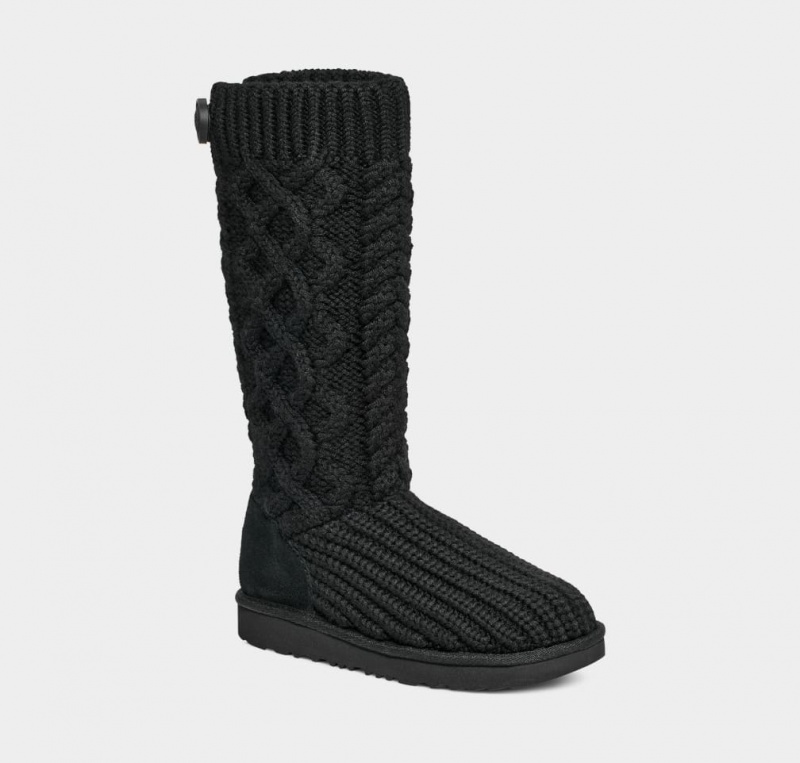 Ugg Classic Cardi Cabled Knit Stövlar Barn Svarta | Sverige-42017