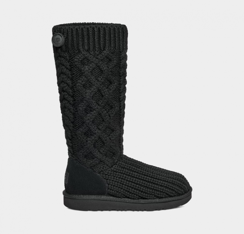 Ugg Classic Cardi Cabled Knit Stövlar Barn Svarta | Sverige-42017