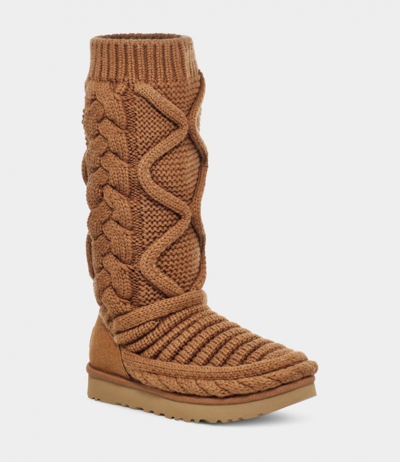 Ugg Classic Höga Tjock Knit Stövlar Dam Bruna | Sverige-82539