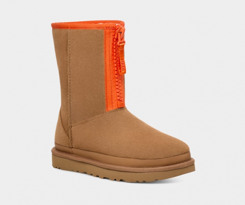 Ugg Classic Korta Dragkedja Tape Logo Stövlar Dam Bruna | Sverige-13624