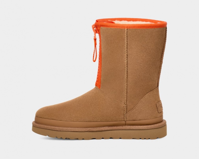 Ugg Classic Korta Dragkedja Tape Logo Stövlar Dam Bruna | Sverige-13624