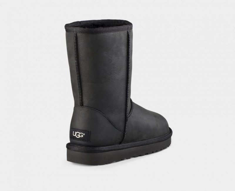 Ugg Classic Korta Läder Stövlar Dam Svarta | Sverige-17982