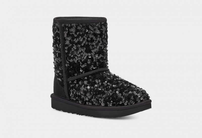 Ugg Classic Korta Tjock Sequin Stövlar Barn Svarta | Sverige-67189