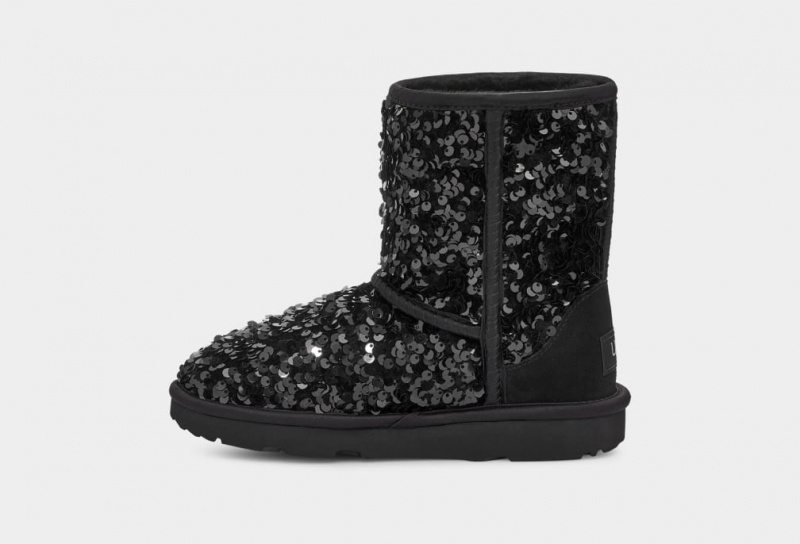 Ugg Classic Korta Tjock Sequin Stövlar Barn Svarta | Sverige-67189