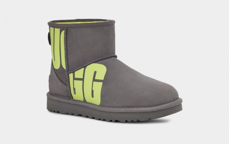 Ugg Classic Mini Broken Logo Stövlar Dam Grå Ljusgröna | Sverige-84579