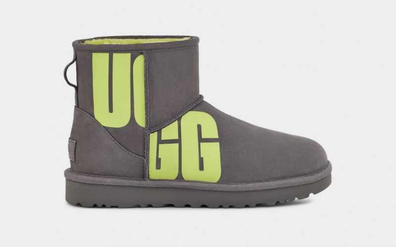 Ugg Classic Mini Broken Logo Stövlar Dam Grå Ljusgröna | Sverige-84579