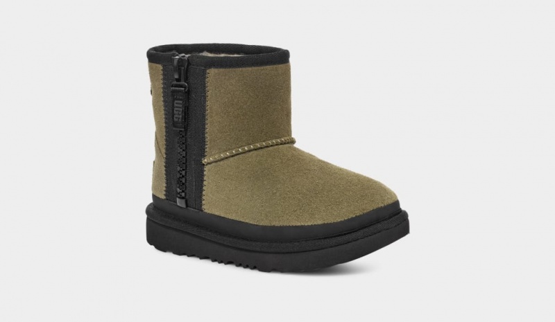 Ugg Classic Mini Dragkedja Tape Logo Stövlar Barn Olivgröna | Sverige-84192