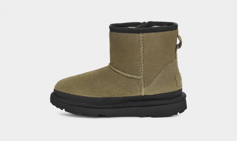 Ugg Classic Mini Dragkedja Tape Logo Stövlar Barn Olivgröna | Sverige-84192