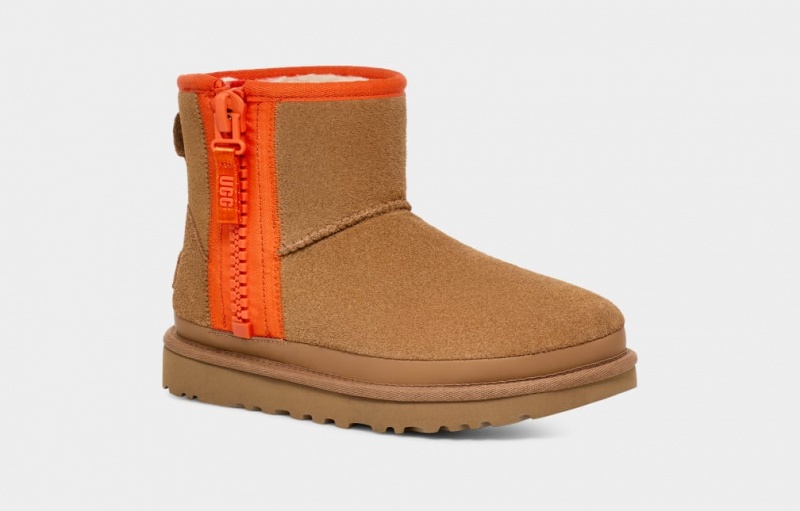 Ugg Classic Mini Dragkedja Tape Logo Stövlar Dam Bruna | Sverige-23046