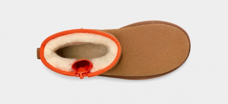 Ugg Classic Mini Dragkedja Tape Logo Stövlar Dam Bruna | Sverige-23046