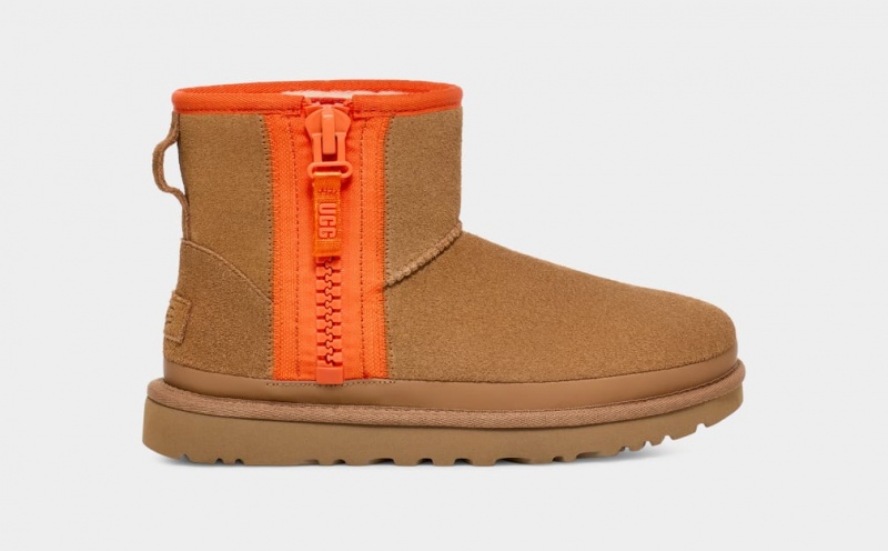 Ugg Classic Mini Dragkedja Tape Logo Stövlar Dam Bruna | Sverige-23046