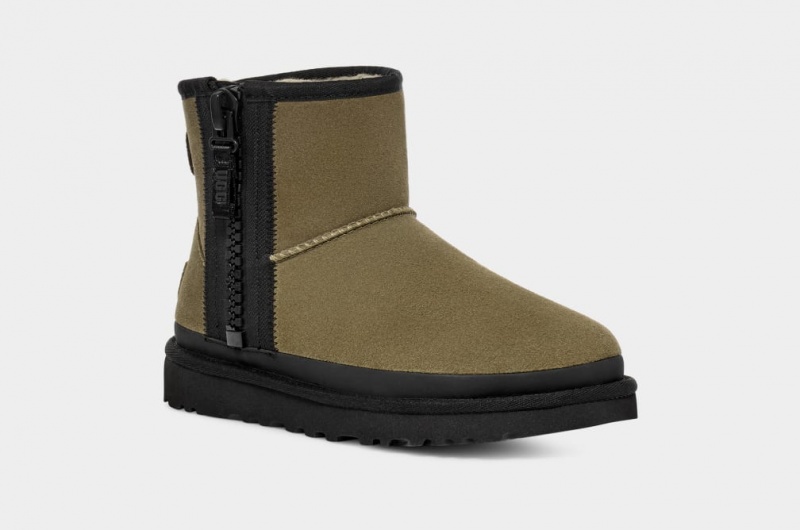 Ugg Classic Mini Dragkedja Tape Logo Stövlar Dam Olivgröna | Sverige-95104