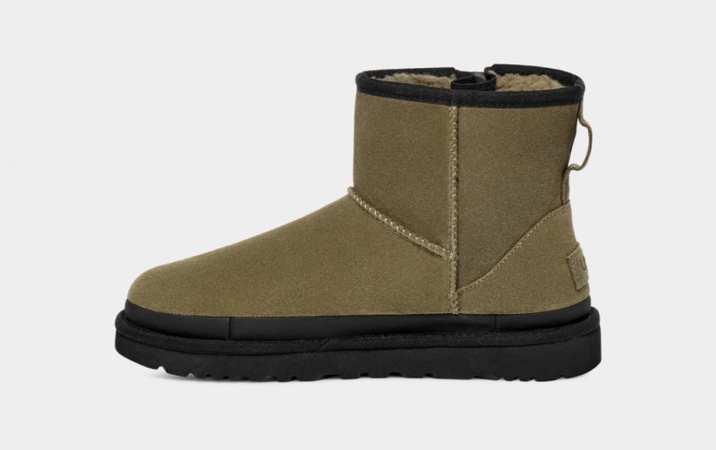 Ugg Classic Mini Dragkedja Tape Logo Stövlar Dam Olivgröna | Sverige-95104