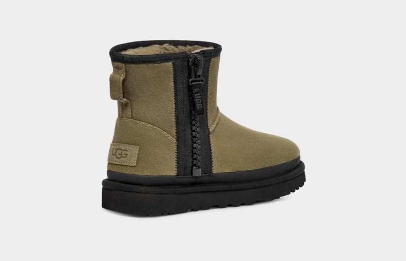 Ugg Classic Mini Dragkedja Tape Logo Stövlar Dam Olivgröna | Sverige-95104