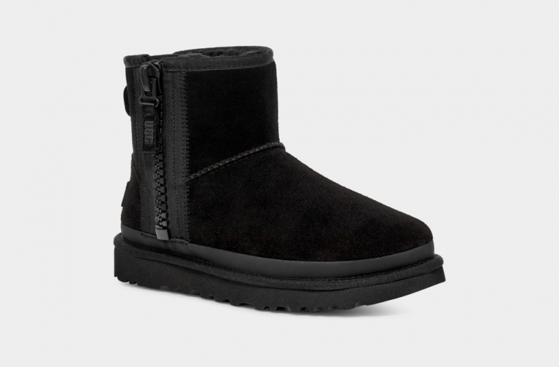 Ugg Classic Mini Dragkedja Tape Logo Stövlar Dam Svarta | Sverige-63172