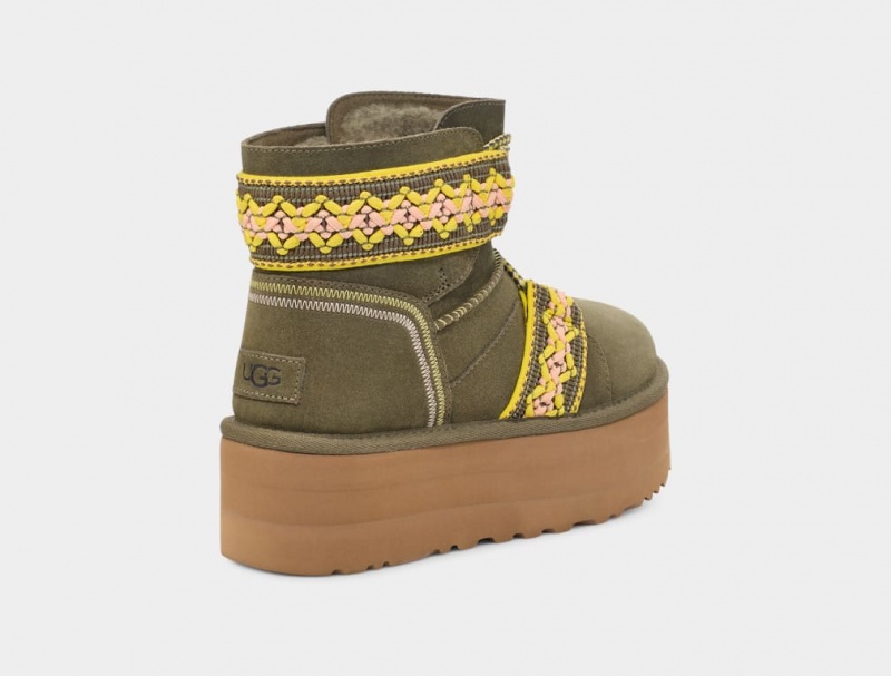 Ugg Classic Mini II Braid Platform Stövlar Dam Olivgröna | Sverige-15792