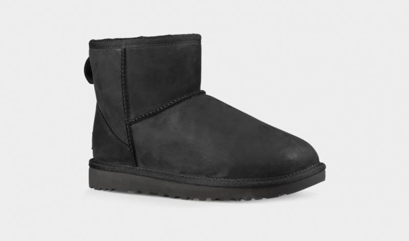 Ugg Classic Mini Läder Stövlar Dam Svarta | Sverige-42758