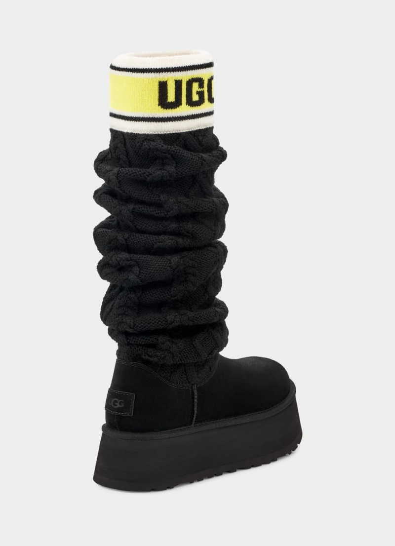 Ugg Classic Tröja Letter Höga Stövlar Dam Svarta | Sverige-80725