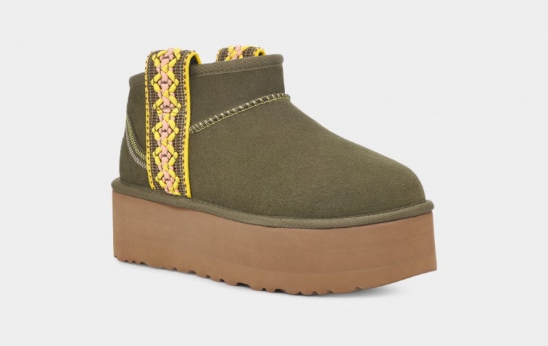 Ugg Classic Ultra Mini Braid Platform Stövlar Dam Olivgröna | Sverige-65198