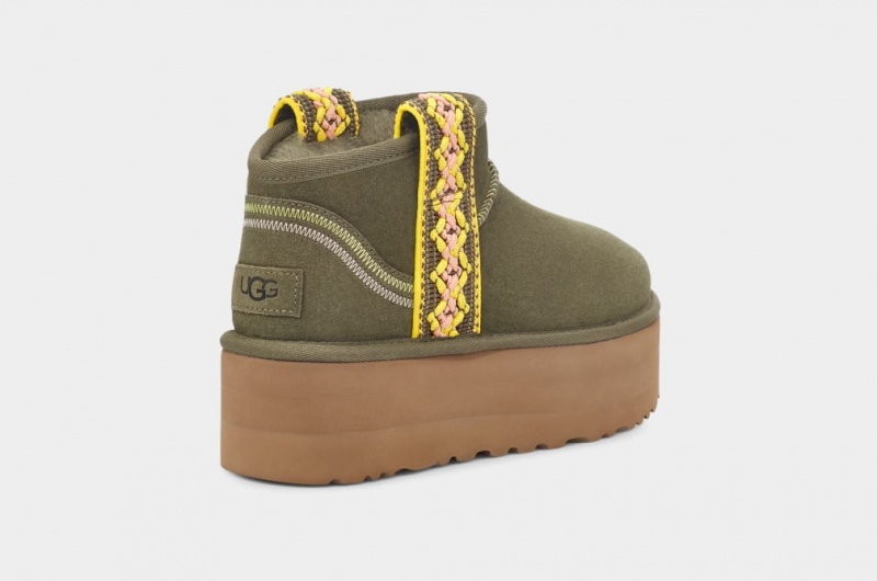 Ugg Classic Ultra Mini Braid Platform Stövlar Dam Olivgröna | Sverige-65198