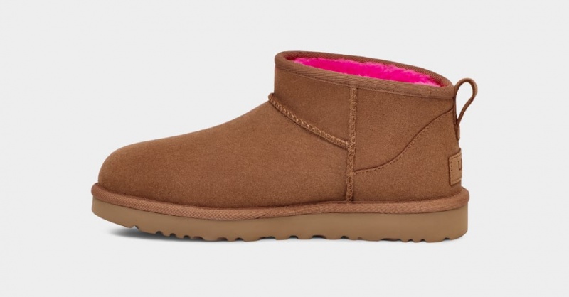 Ugg Classic Ultra Mini Logo Stövlar Dam Bruna Rosa | Sverige-73219