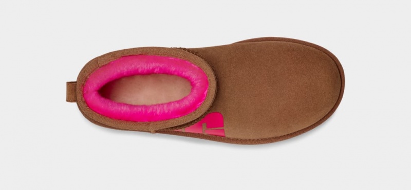 Ugg Classic Ultra Mini Logo Stövlar Dam Bruna Rosa | Sverige-73219