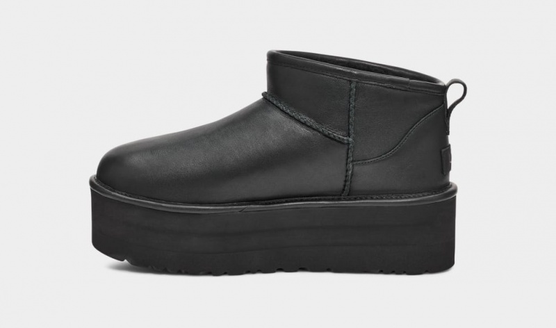 Ugg Classic Ultra Mini Platform Läder Stövlar Dam Svarta | Sverige-39247