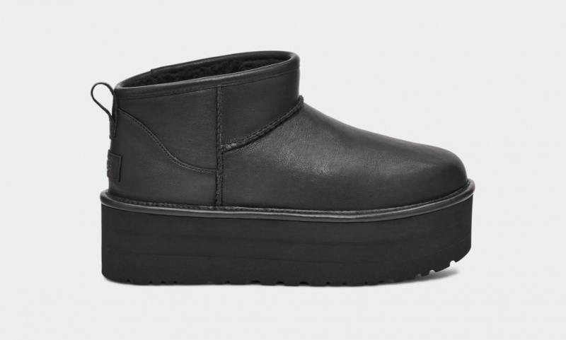 Ugg Classic Ultra Mini Platform Läder Stövlar Dam Svarta | Sverige-39247