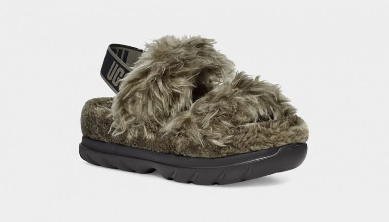 Ugg Fluff Sugar Sandaler Dam Olivgröna | Sverige-05128