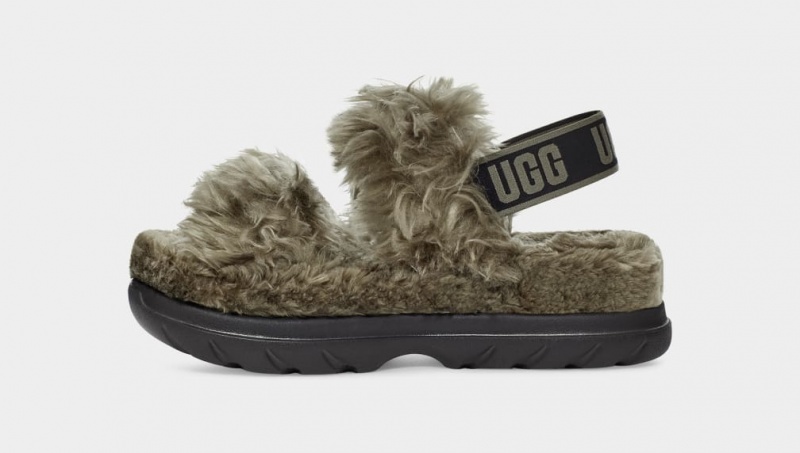 Ugg Fluff Sugar Sandaler Dam Olivgröna | Sverige-05128