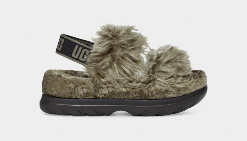 Ugg Fluff Sugar Sandaler Dam Olivgröna | Sverige-05128