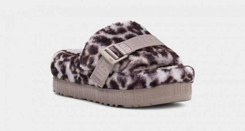 Ugg Fluffita Panther Print Badtofflor Tofflor Dam Grå | Sverige-58179