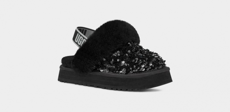 Ugg Funkette Tjock Sequin Tofflor Barn Svarta | Sverige-70389