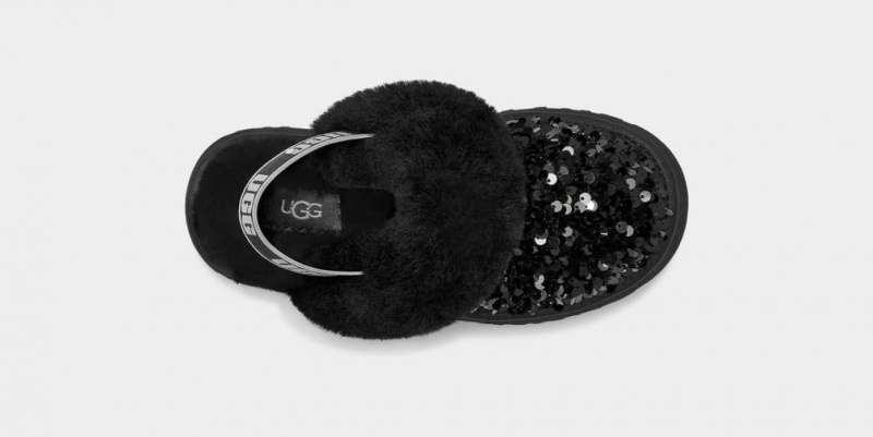 Ugg Funkette Tjock Sequin Tofflor Barn Svarta | Sverige-70389