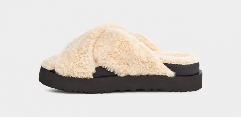 Ugg Fuzz Sugar Cross Badtofflor Tofflor Dam Beige Svarta | Sverige-92015