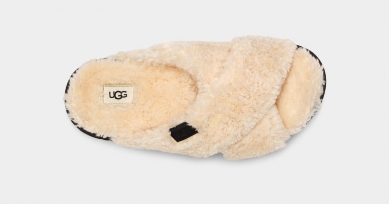 Ugg Fuzz Sugar Cross Badtofflor Tofflor Dam Beige Svarta | Sverige-92015