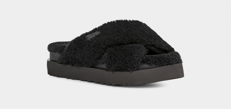 Ugg Fuzz Sugar Cross Badtofflor Tofflor Dam Svarta | Sverige-12895