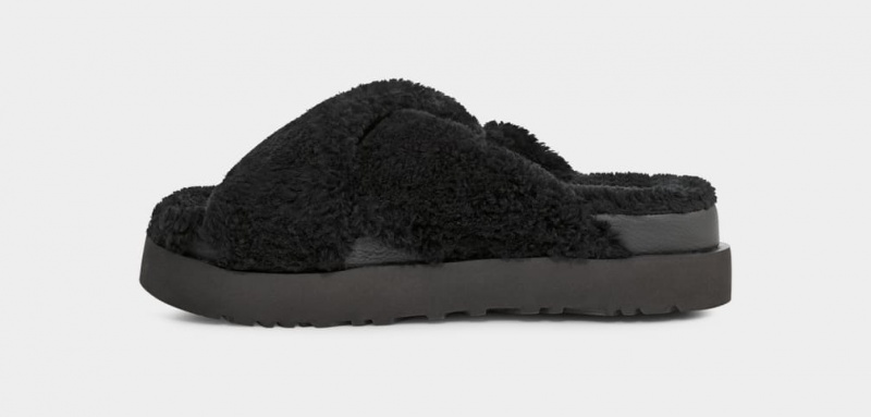 Ugg Fuzz Sugar Cross Badtofflor Tofflor Dam Svarta | Sverige-12895