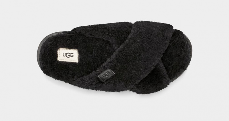 Ugg Fuzz Sugar Cross Badtofflor Tofflor Dam Svarta | Sverige-12895